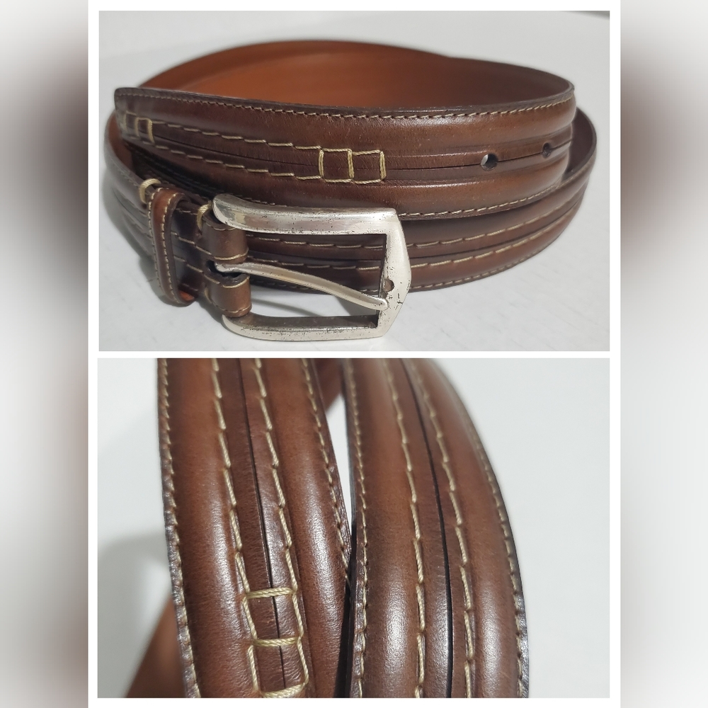 Men's Brown Belt Silver Tone Buckle sz 40